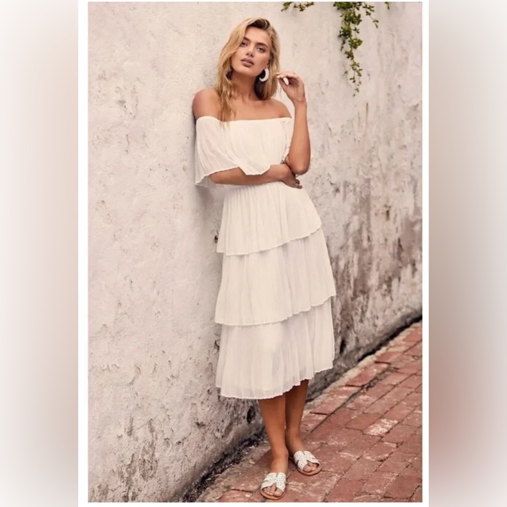 Lulus Gala Ready White Off-the-shoulder Ruffle Midi Dress